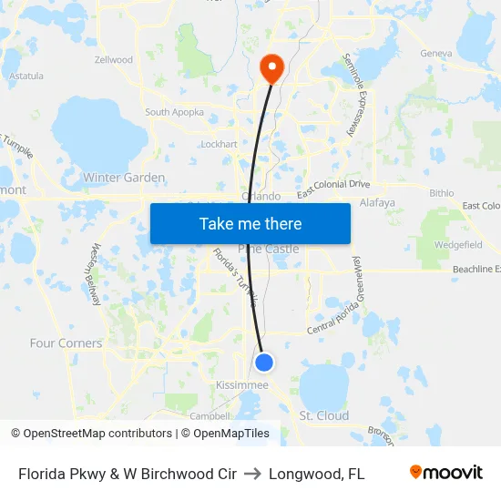 Florida Pkwy & W Birchwood Cir to Longwood, FL map