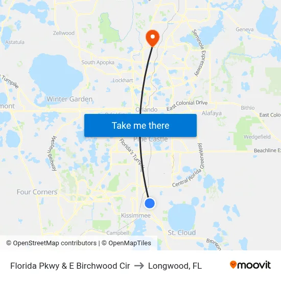 Florida Pkwy & E Birchwood Cir to Longwood, FL map