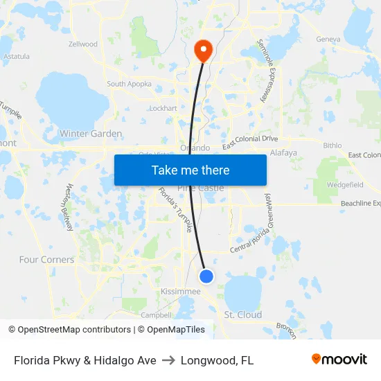 Florida Pkwy & Hidalgo Ave to Longwood, FL map