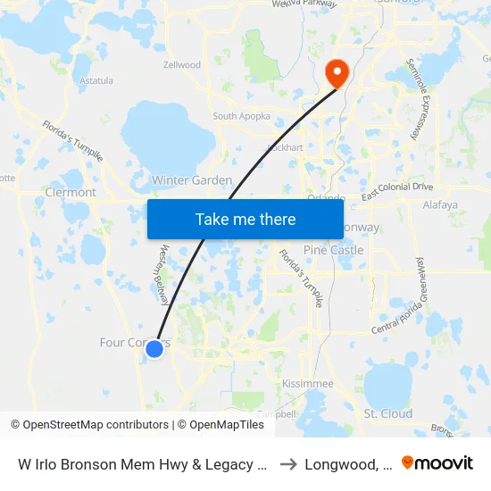 W Irlo Bronson Mem Hwy & Legacy Blvd to Longwood, FL map
