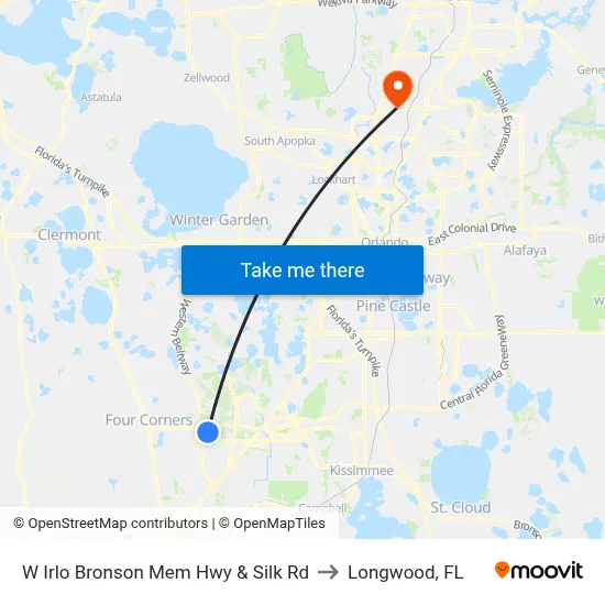 W Irlo Bronson Mem Hwy & Silk Rd to Longwood, FL map