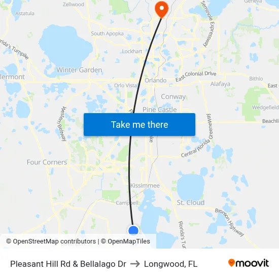 Pleasant Hill Rd & Bellalago Dr to Longwood, FL map