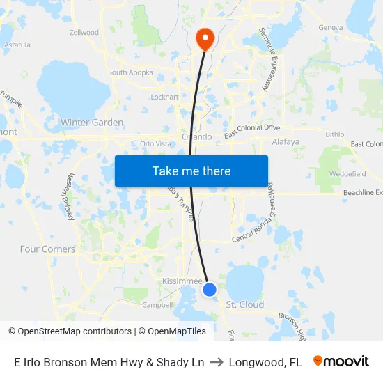 E Irlo Bronson Mem Hwy & Shady Ln to Longwood, FL map