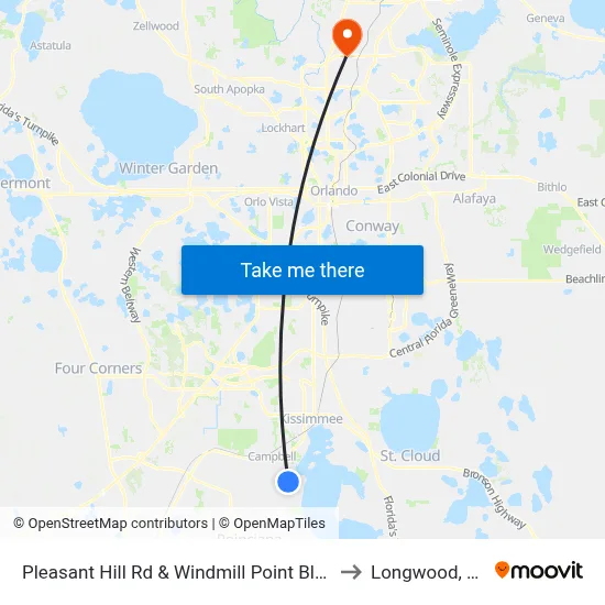 Pleasant Hill Rd & Windmill Point Blvd to Longwood, FL map