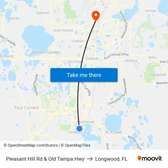 Pleasant Hill Rd & Old Tampa Hwy to Longwood, FL map
