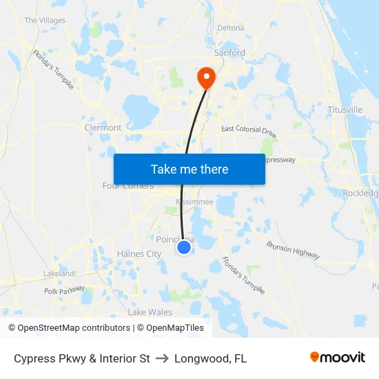 Cypress Pkwy & Interior St to Longwood, FL map