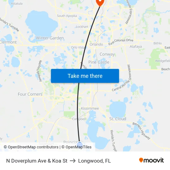 N Doverplum Ave & Koa St to Longwood, FL map