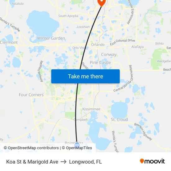 Koa St & Marigold Ave to Longwood, FL map