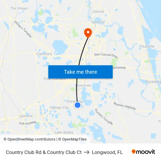 Country Club Rd & Country Club Ct to Longwood, FL map