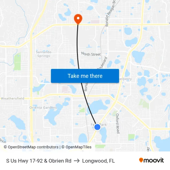 S Us Hwy 17-92 & Obrien Rd to Longwood, FL map