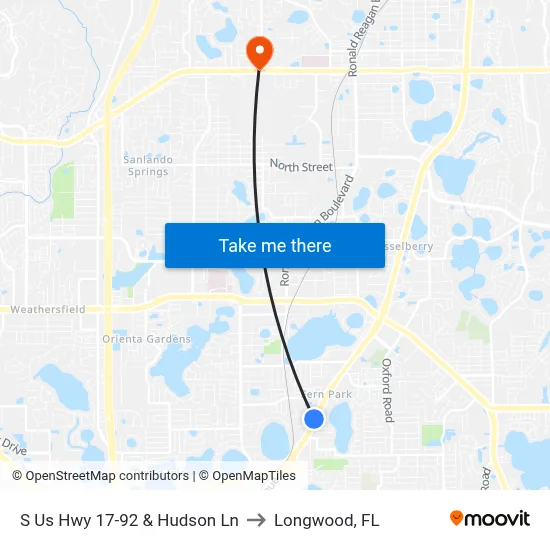 S Us Hwy 17-92 & Hudson Ln to Longwood, FL map