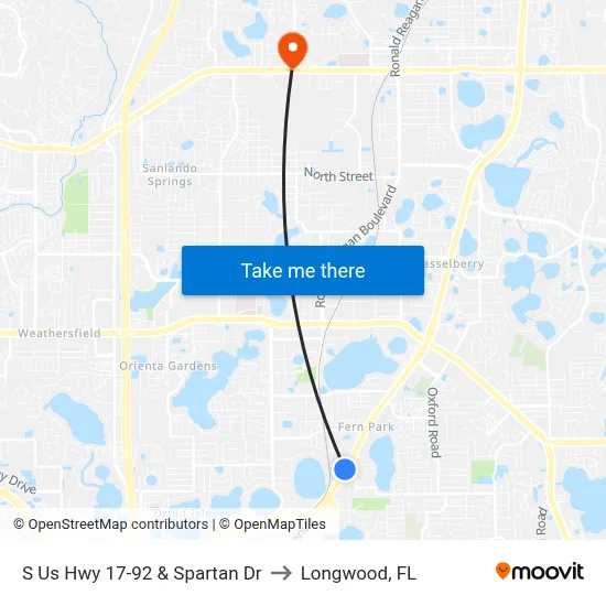 S Us Hwy 17-92 & Spartan Dr to Longwood, FL map