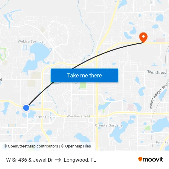 W Sr 436 & Jewel Dr to Longwood, FL map
