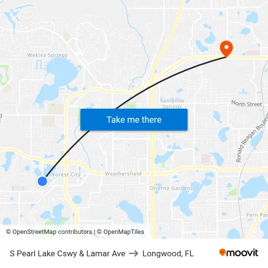 S Pearl Lake Cswy & Lamar Ave to Longwood, FL map