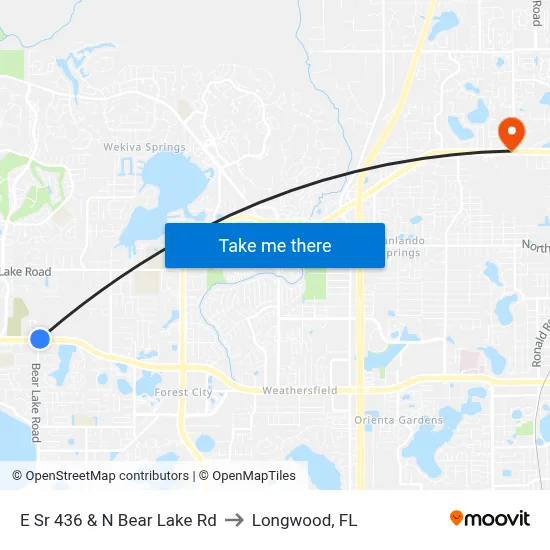 E Sr 436 & N Bear Lake Rd to Longwood, FL map