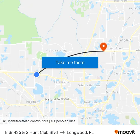 E Sr 436 & S Hunt Club Blvd to Longwood, FL map
