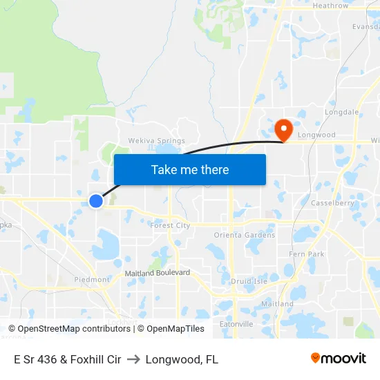 E Sr 436 & Foxhill Cir to Longwood, FL map