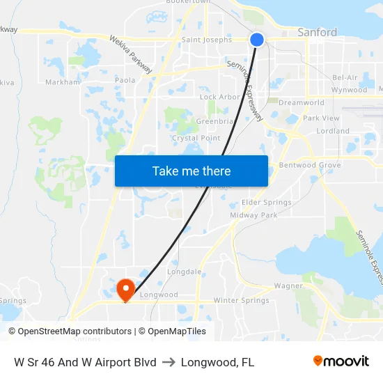 W Sr 46 And W Airport Blvd to Longwood, FL map