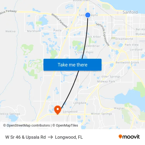W Sr 46 & Upsala Rd to Longwood, FL map