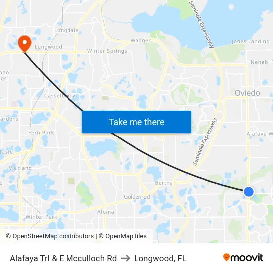 Alafaya Trl & E Mcculloch Rd to Longwood, FL map