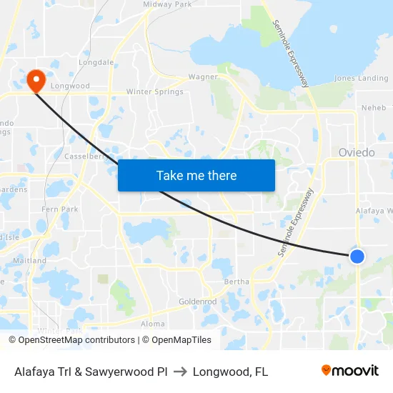 Alafaya Trl & Sawyerwood Pl to Longwood, FL map