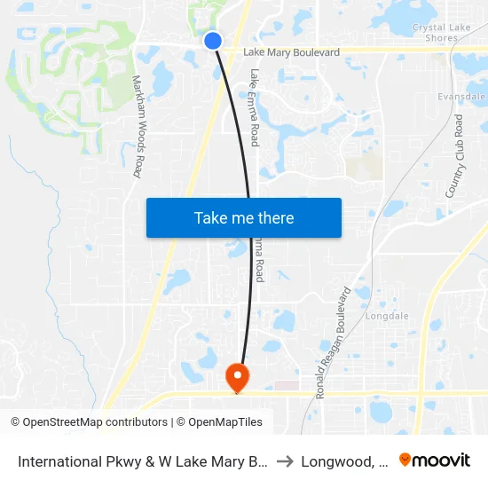 International Pkwy & W Lake Mary Blvd to Longwood, FL map