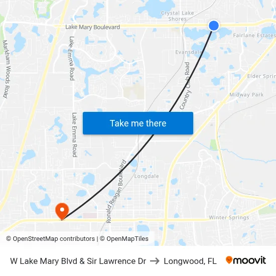 W Lake Mary Blvd & Sir Lawrence Dr to Longwood, FL map