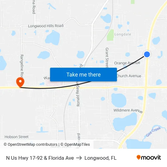 N Us Hwy 17-92 & Florida Ave to Longwood, FL map