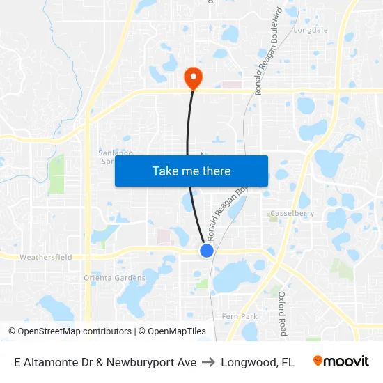 E Altamonte Dr & Newburyport Ave to Longwood, FL map
