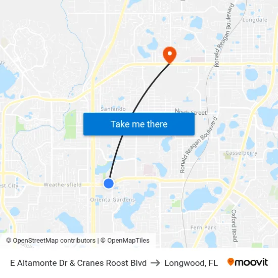 E Altamonte Dr & Cranes Roost Blvd to Longwood, FL map