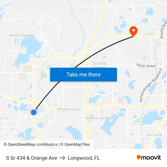 S Sr 434 & Orange Ave to Longwood, FL map