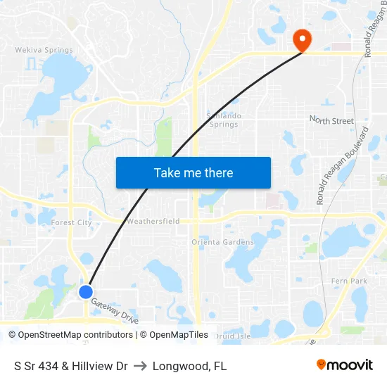 S Sr 434 & Hillview Dr to Longwood, FL map