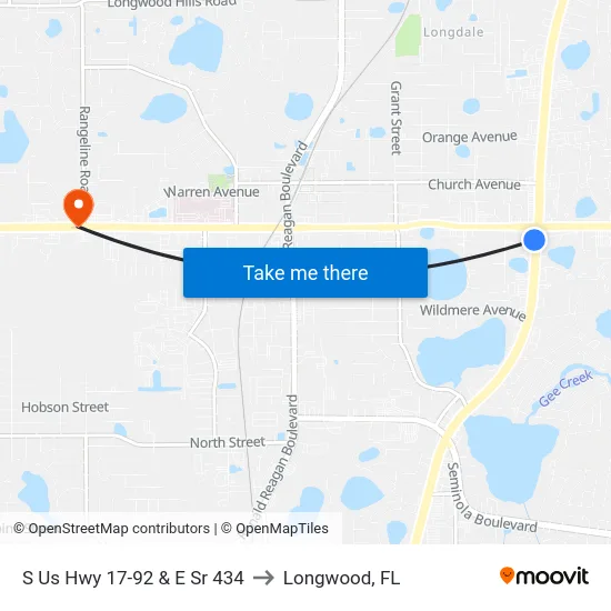 S Us Hwy 17-92 & E Sr 434 to Longwood, FL map