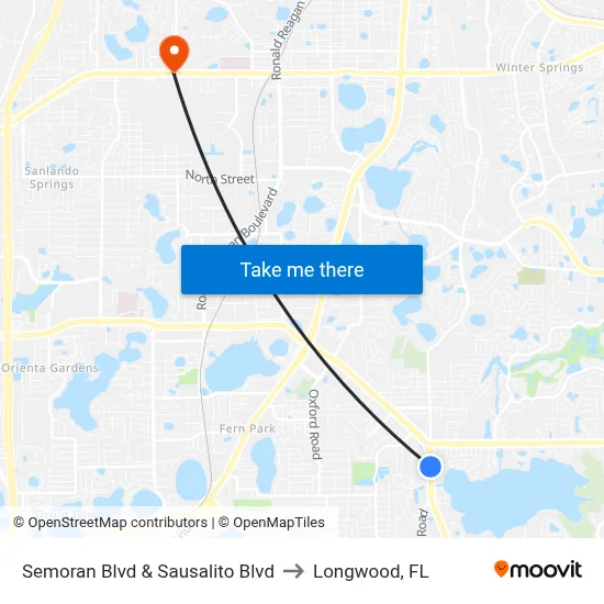 Semoran Blvd & Sausalito Blvd to Longwood, FL map