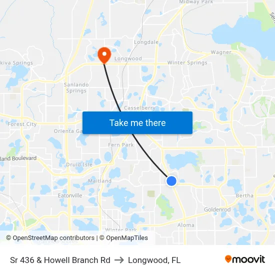 Sr 436 & Howell Branch Rd to Longwood, FL map