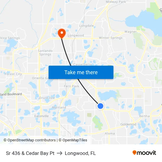 Sr 436 & Cedar Bay Pt to Longwood, FL map