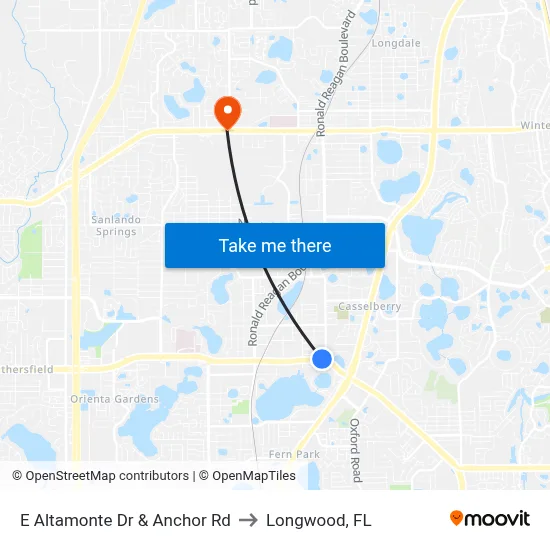 E Altamonte Dr & Anchor Rd to Longwood, FL map