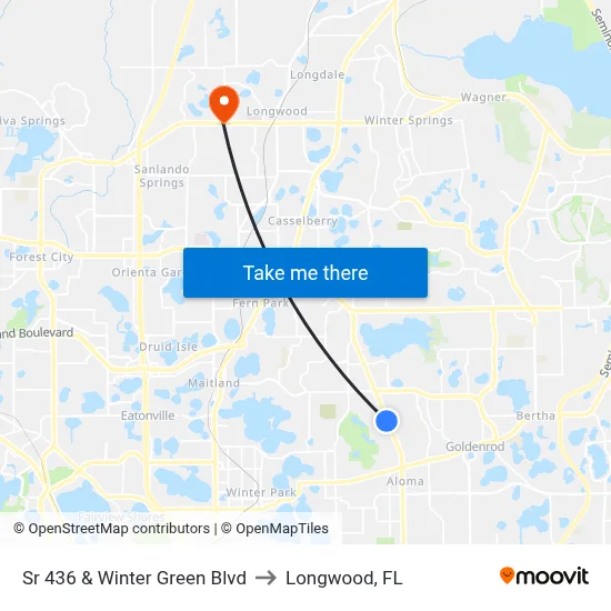 Sr 436 & Winter Green Blvd to Longwood, FL map