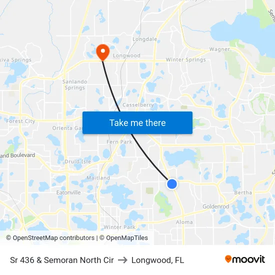 Sr 436 & Semoran North Cir to Longwood, FL map