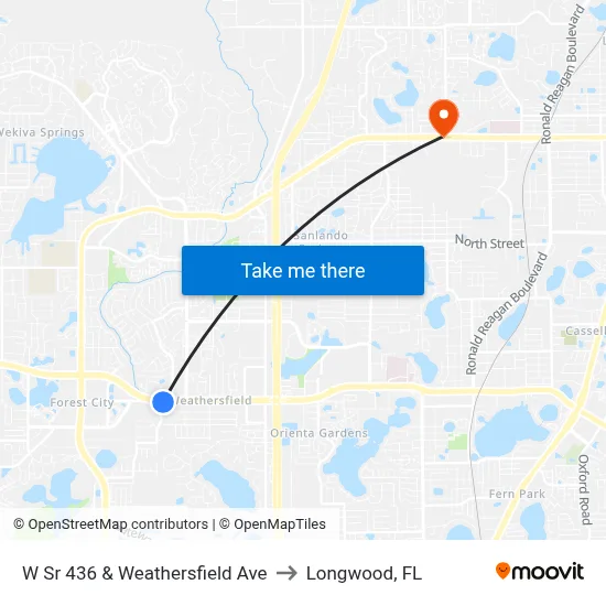 W Sr 436 & Weathersfield Ave to Longwood, FL map