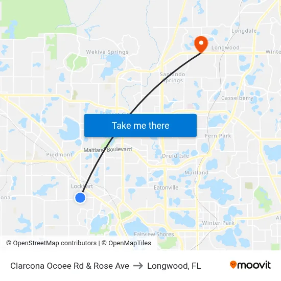 Clarcona Ocoee Rd & Rose Ave to Longwood, FL map