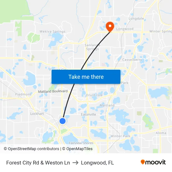 Forest City Rd & Weston Ln to Longwood, FL map