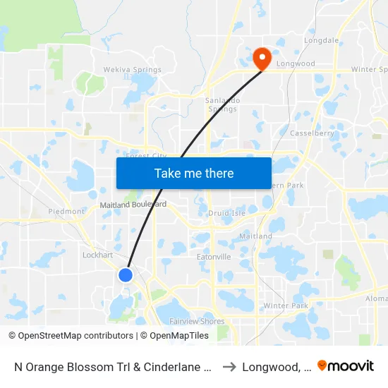 N Orange Blossom Trl & Cinderlane Pkwy to Longwood, FL map