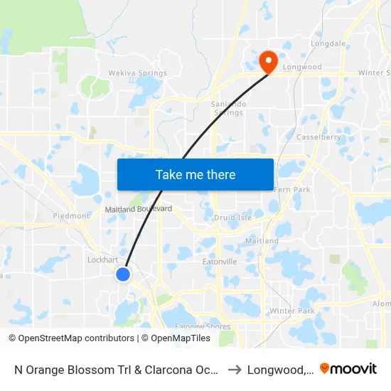 N Orange Blossom Trl & Clarcona Ocoee Rd to Longwood, FL map