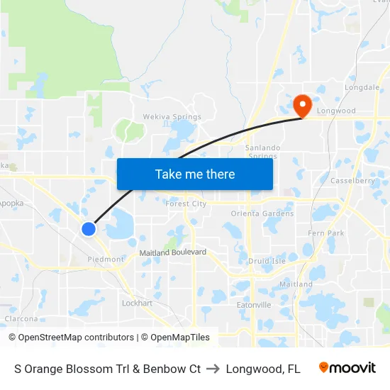 S Orange Blossom Trl & Benbow Ct to Longwood, FL map
