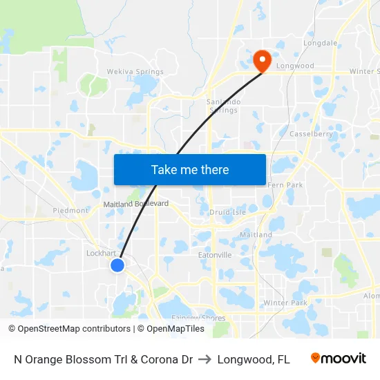 N Orange Blossom Trl & Corona Dr to Longwood, FL map