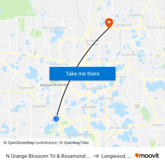 N Orange Blossom Trl & Rosamond Dr to Longwood, FL map