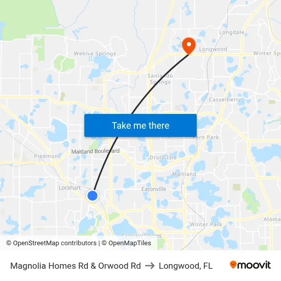 Magnolia Homes Rd & Orwood Rd to Longwood, FL map