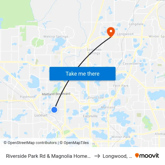 Riverside Park Rd & Magnolia Homes Rd to Longwood, FL map
