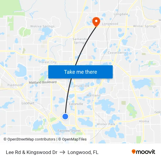 Lee Rd & Kingswood Dr to Longwood, FL map